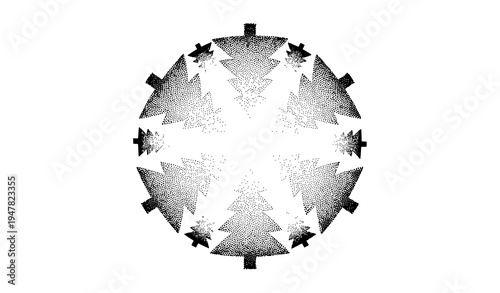 Decorative stipple dot Christmas tree collection halftone fir tree vector elements isolated on white background