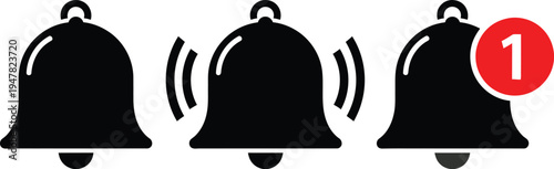 Silhouette of three bells isolated on transparent background with notification