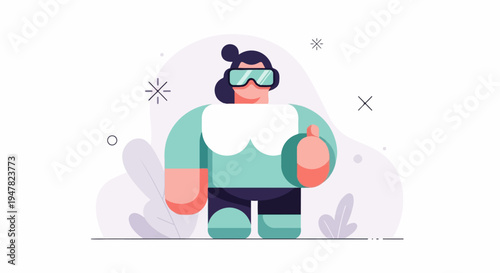 Person wearing virtual reality goggles, giving a thumbs up