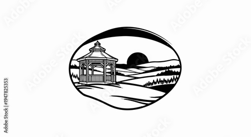 Silhouette of a gazebo on a hillside at sunset