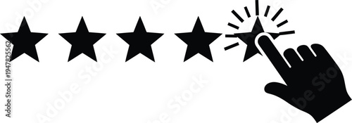 Silhouette of hand rating with five stars isolated on transparent background