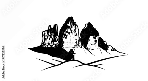 Solitary hiker surveys rugged mountains