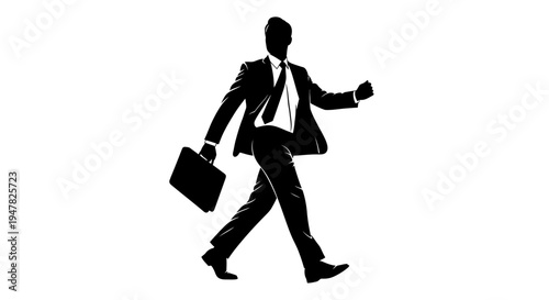Silhouette of a businessman walking with briefcase, representing success and career progression.