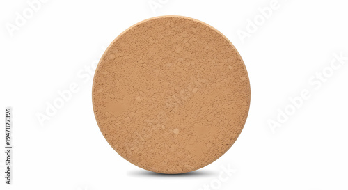Close-up of a circular light brown object, possibly a cork mat or coaster, isolated on a clean white background.