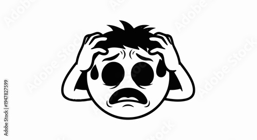 Stressed cartoon face with hands on head, wide eyes, and open mouth