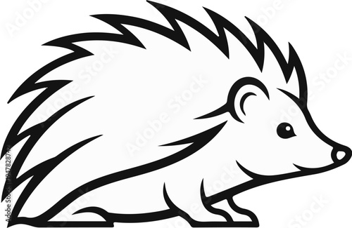 Stylized black outline drawing of a hedgehog with pointed quills