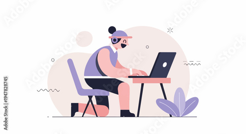 Person with headphones happily typing on a laptop at a table