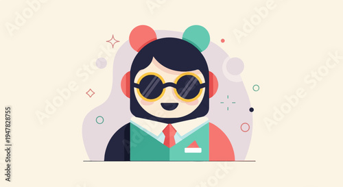Stylish cartoon character with sunglasses and headphones, fun background