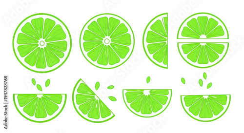 Fresh Lime Slices and Seeds, Vibrant Green Citrus Fruit Halves
