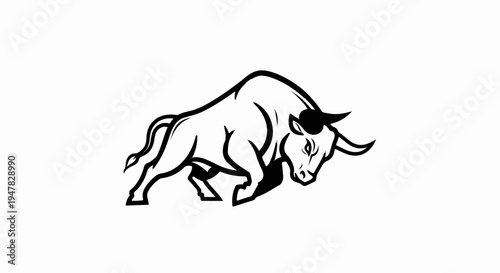 Powerful black bull charging forward with muscular build and determined expression