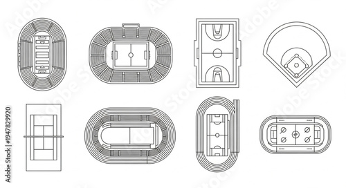 Collection of Sports Field Layouts - Detailed Overhead Views.