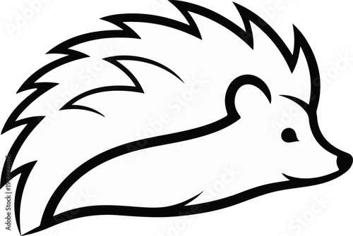 Simple, bold black outline illustration of a hedgehog profile with spiky fur