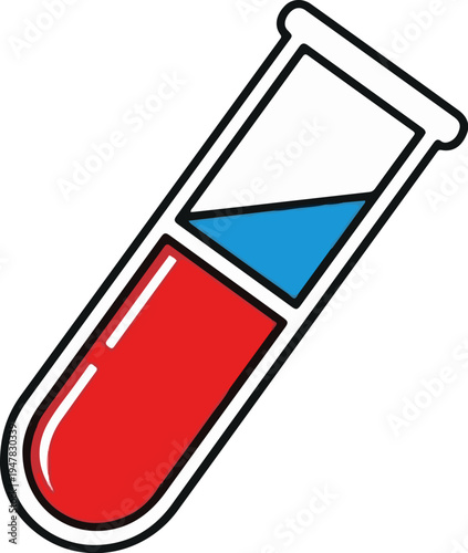Simple illustration of a tilted test tube with red and blue liquids