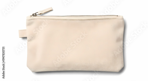 A simple, plain, off-white canvas zippered pouch, perfect for cosmetics, stationery, or small essentials, casting a soft shadow on a clean white background.