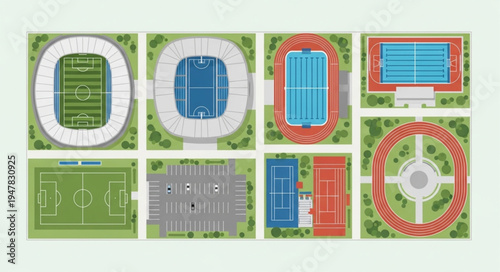 Aerial View of Sports Facilities and Recreational Areas.