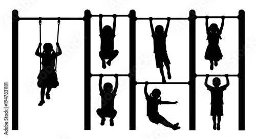 Children Silhouettes Playing on Playground Equipment