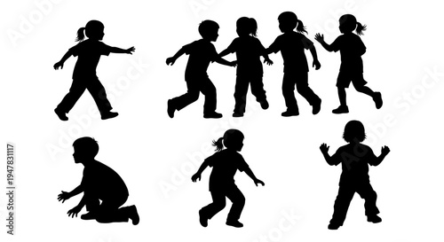 Children Silhouettes Playing Outdoors - Diverse Actions