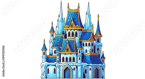 Fairytale Ice Castle Illustration, Winter Palace, Fantasy Architecture