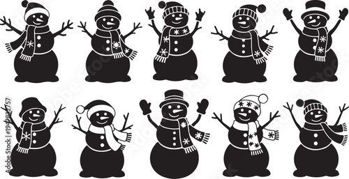 Snowman characters in various poses and accessories