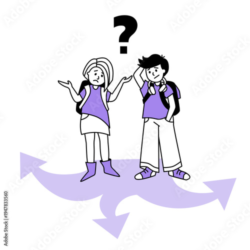 Students choosing future path illustration with different life directions and uncertainty