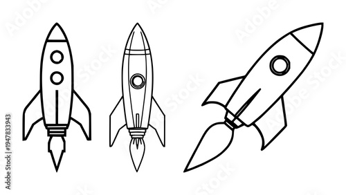 Reusable orbital rocket set with flat vector icon in modern geometric style featuring rocket, space exploration, reusable launch with geometric design and white background