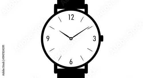 Classic Analog Wristwatch with Black Strap on White Background