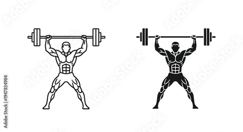 Graphic depiction of a bodybuilder lifting weights in two variations