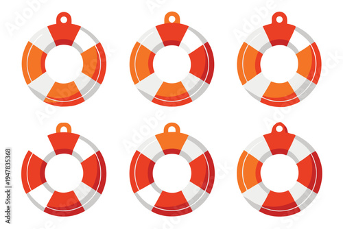 Lifebuoy and life ring set for marine safety. Nautical emergency rescue equipment vector illustration.
