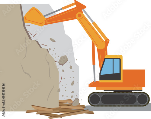 解体工事とショベルカー