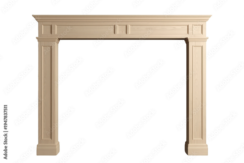 Fototapeta premium Classic wooden fireplace mantel surround with elegant carved details isolated on transparent background
