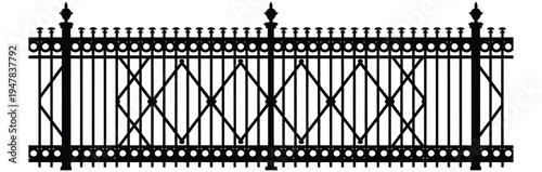 Ornate Wrought Iron Fence, Decorative Metal Gate Silhouette