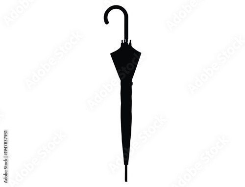 Black umbrella protection from rain and sun isolated on white background