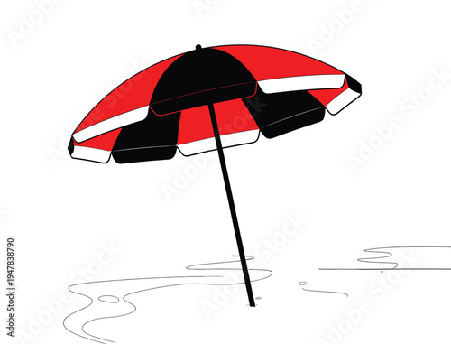 
Colorful parasol casting shade on the beach sand, with ocean waves