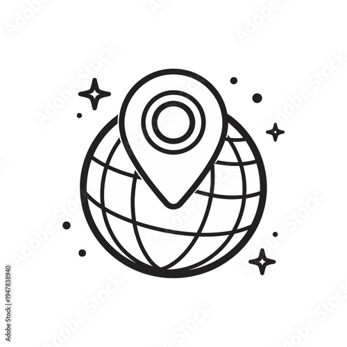 World map location pin icon for global travel and navigation - a clean, modern graphic