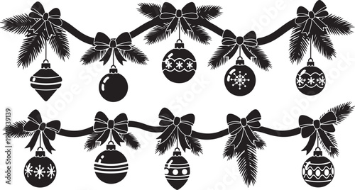 Christmas Ornaments and Pine Branches with Bows Decoration