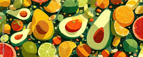 Wallpaper Mural Vibrant Assortment of Fresh Avocados and Citrus Fruits Seamless Pattern. Torontodigital.ca