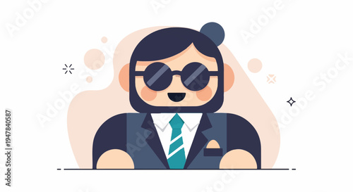 Stylized cartoon person in a suit with sunglasses
