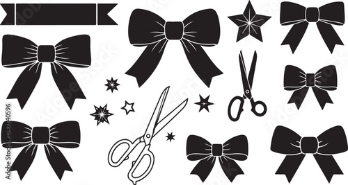 Black and white bow tie icons with scissors