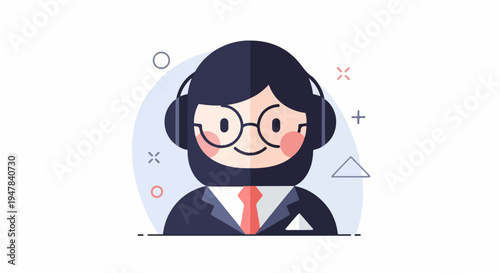Stylized cartoon person with headphones and glasses