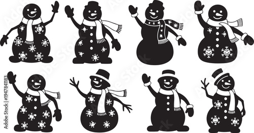 Black Silhouette Snowmen in Winter Wonderland Scene