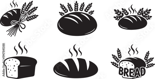 Black and white bread icons with wheat illustrations