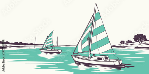 Two sailboats on a body of water Vector