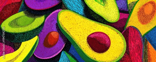 Wallpaper Mural Vibrant Abstract Art of Sliced Avocados in a Rainbow of Colors. Torontodigital.ca