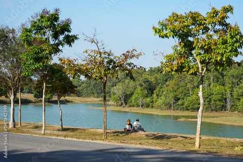 The beautiful blue sky in the lake, Khao Yai national park, Thailand. Travel and adventure concept