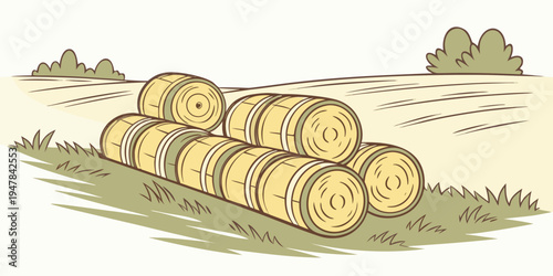 A stack of hay bales in a field Vector