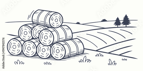 A stack of hay bales in a rural field Vector