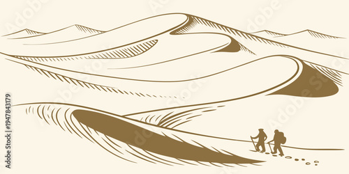 A desert landscape with sand dunes and trees Vector