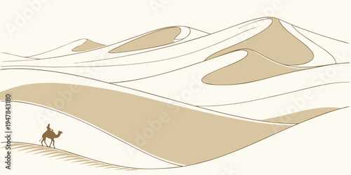 A camel standing on a sandy dune in the desert Vector