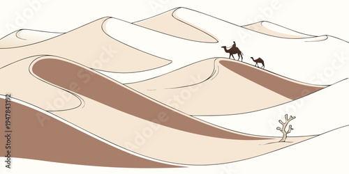 A brown and beige desert landscape with sand dunes Vector