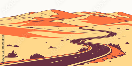 A winding road through a desert landscape Vector